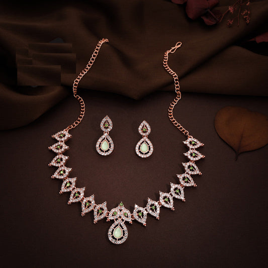 Tehzeeb Creations Sea Green Colour Ad Studded Necklace Jewellery Set With Matching Earrings For Women And Girls - Swadesiicart