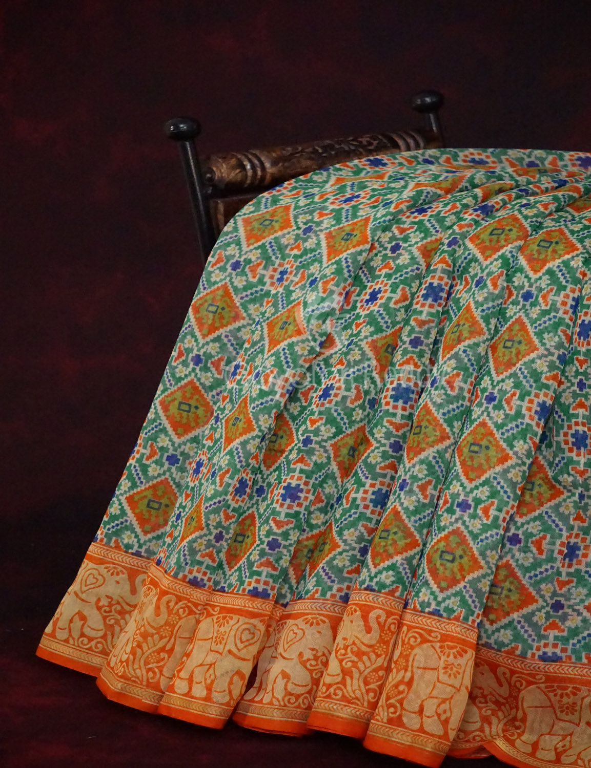 Sea Green Colour All Over Print Semi Chanderi Saree By Gayathri Reddy Designer Studio | Swadesiicart