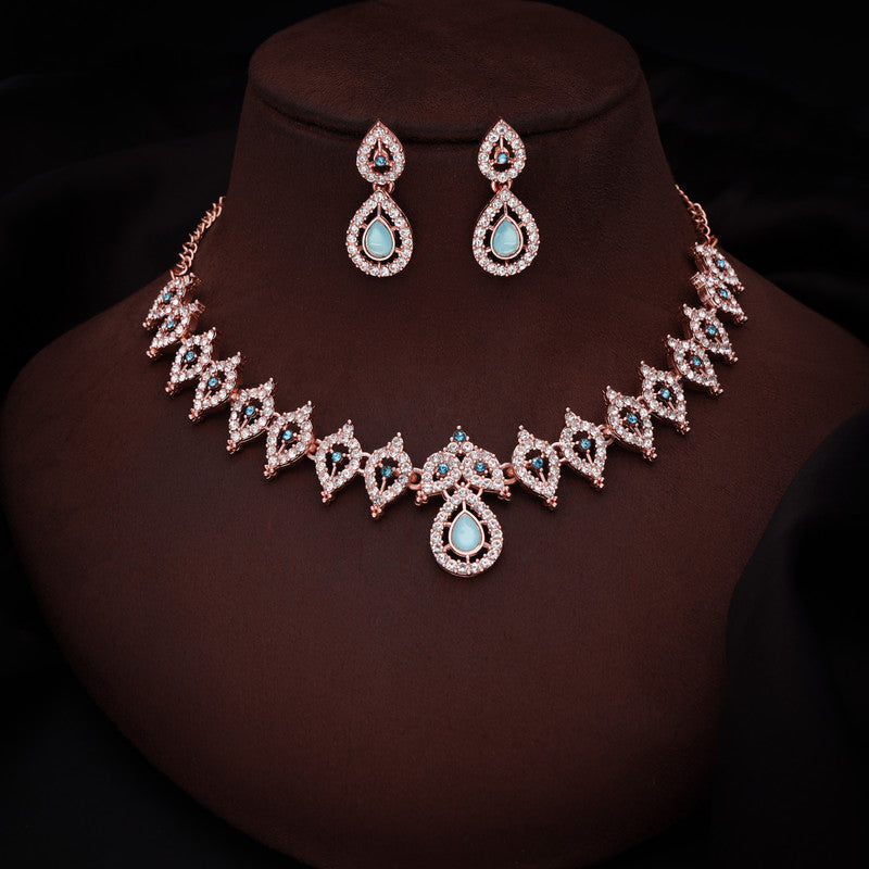 Tehzeeb Creations Sky Blue Colour Ad Studded Necklace Jewellery Set With Matching Earrings For Women And Girls - Swadesiicart
