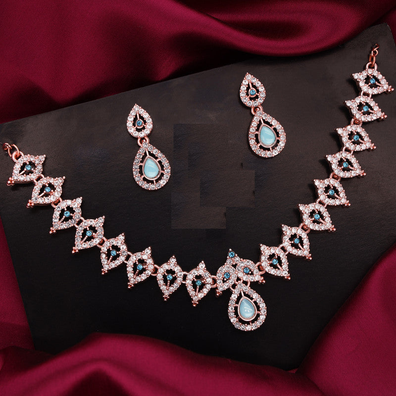 Tehzeeb Creations Sky Blue Colour Ad Studded Necklace Jewellery Set With Matching Earrings For Women And Girls - Swadesiicart