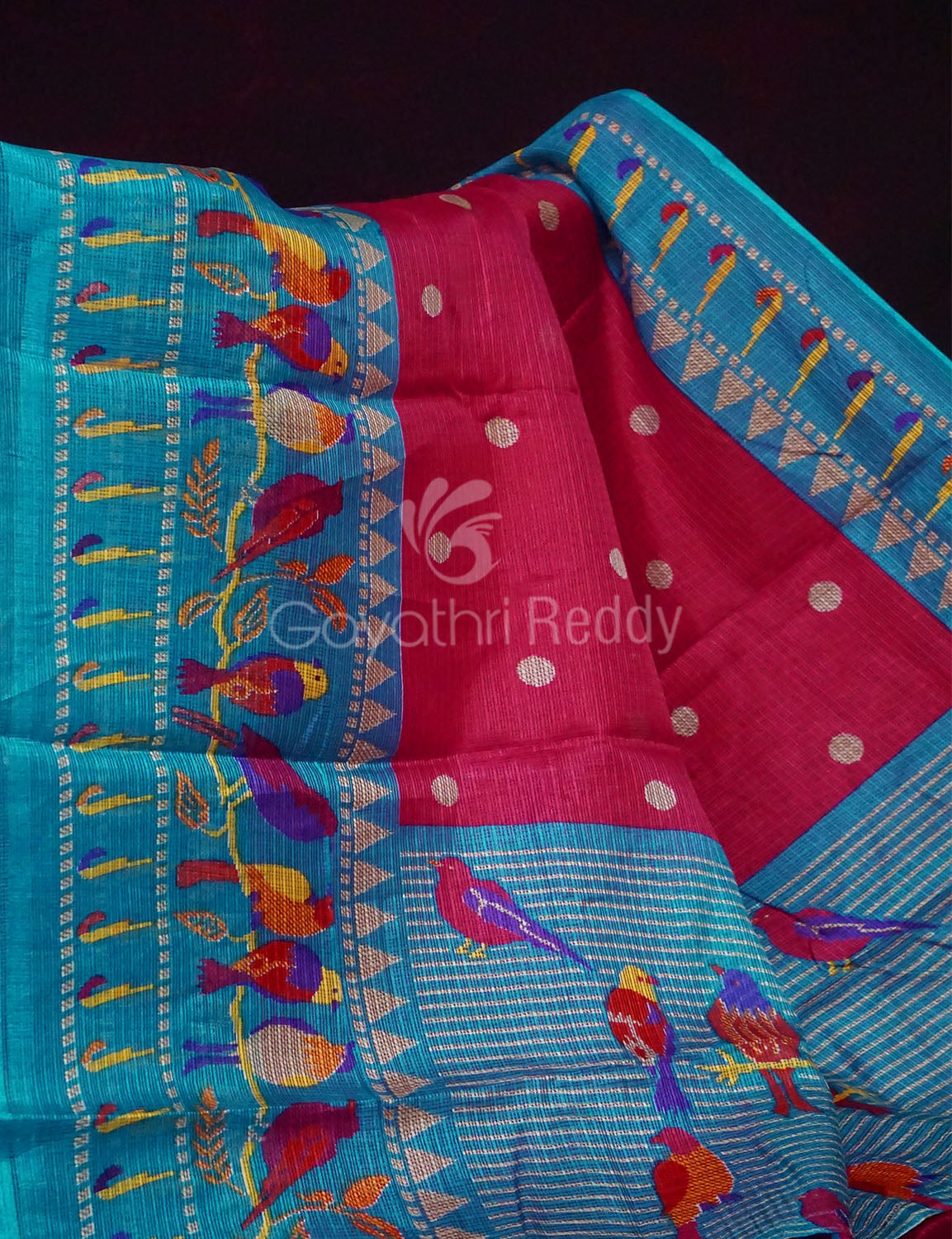 Rani Pink And Blue Printed Semi Soft Silk Kota Saree By Gayathri Reddy Designer Studio | Swadesiicart