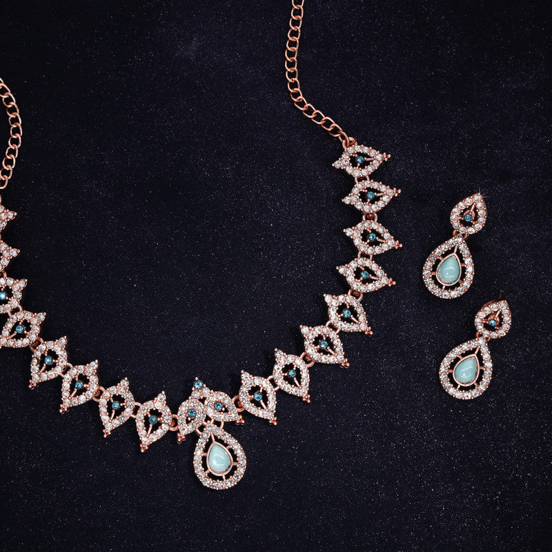 Tehzeeb Creations Sky Blue Colour Ad Studded Necklace Jewellery Set With Matching Earrings For Women And Girls - Swadesiicart