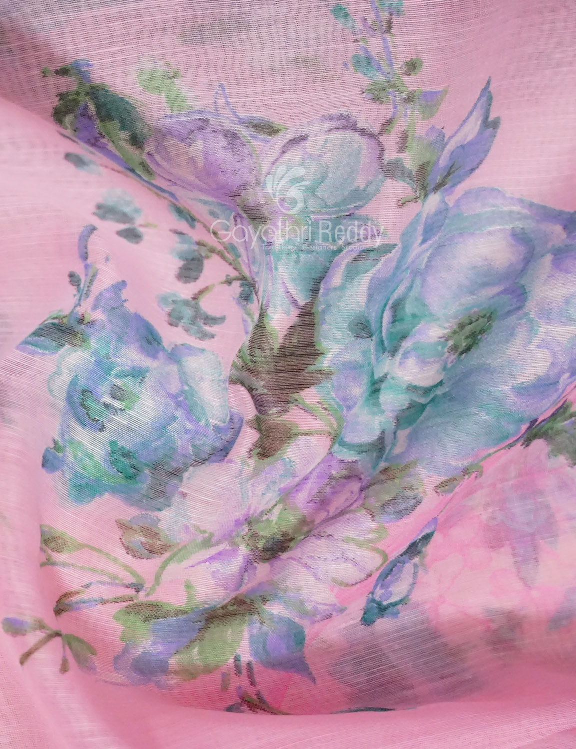 Shades of Baby Pink Colour Printed Semi Chanderi Saree By Gayathri Reddy Designer Studio | Swadesiicart