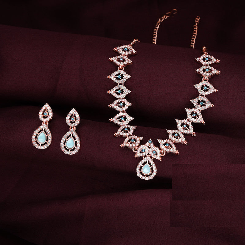 Tehzeeb Creations Sky Blue Colour Ad Studded Necklace Jewellery Set With Matching Earrings For Women And Girls - Swadesiicart