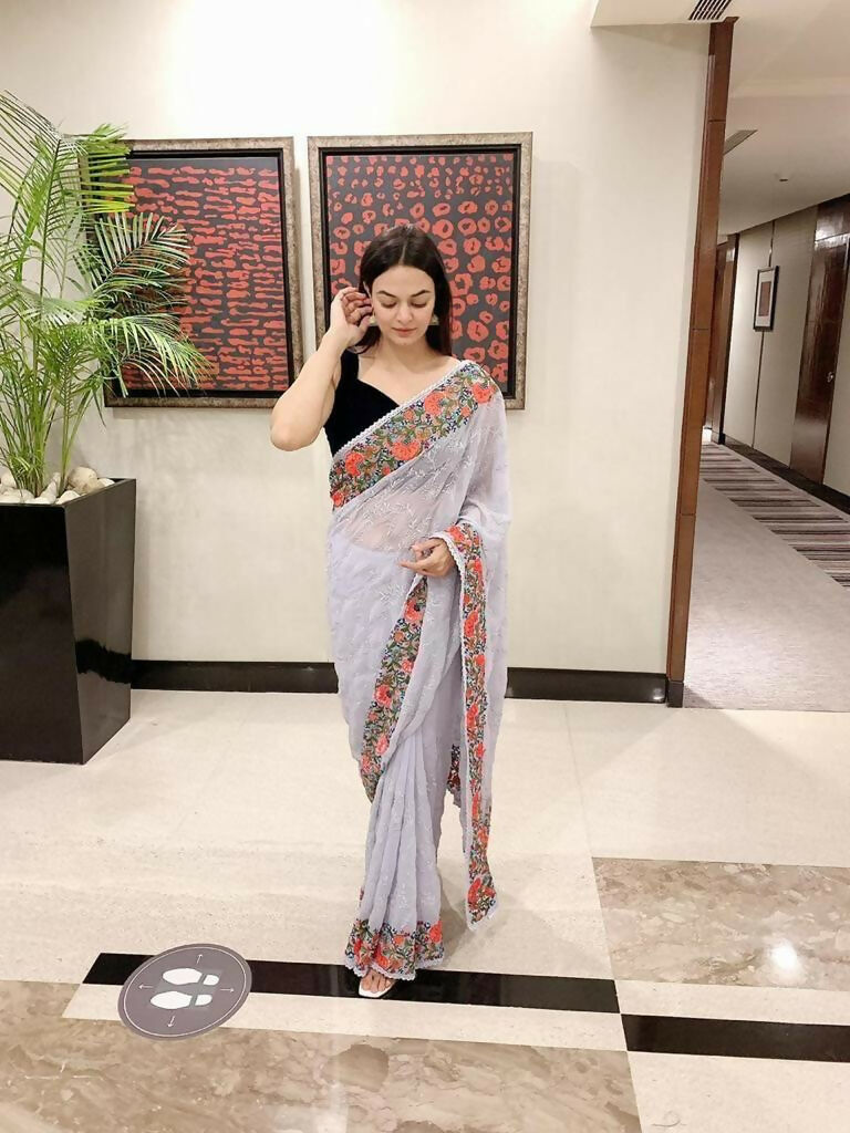 Vamsee Sandhya Grey Georgette Saree - Swadesiicart