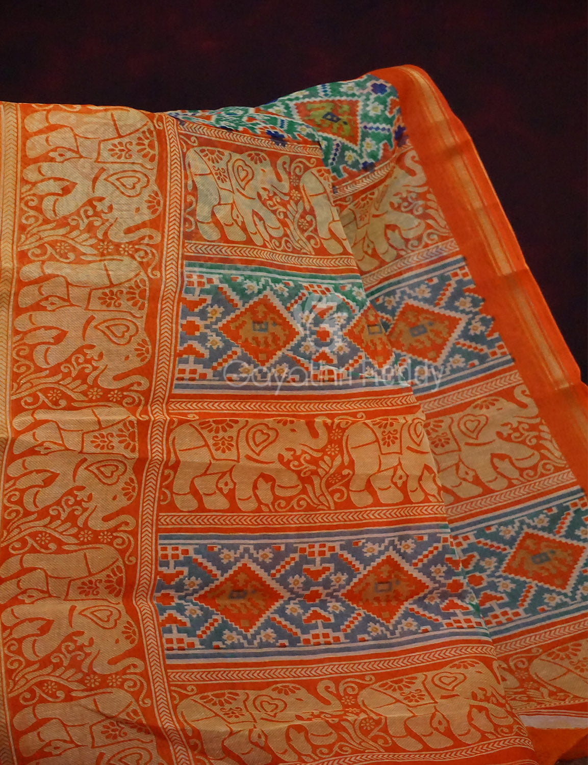 Sea Green Colour All Over Print Semi Chanderi Saree By Gayathri Reddy Designer Studio | Swadesiicart