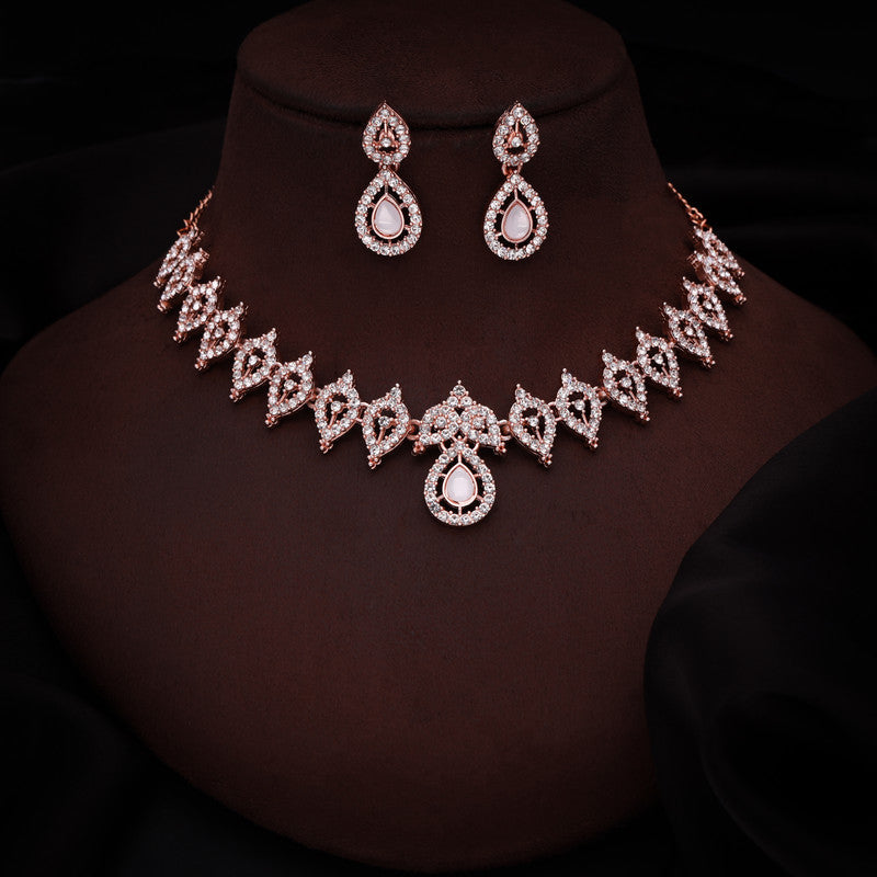 Tehzeeb Creations Baby Pink Colour Ad Studded Necklace Jewellery Set With Matching Earrings For Women And Girls - Swadesiicart