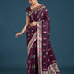 Monjolika Fashion Wine With Gold Bordar Banarasi Zari Woven Satin Saree | Swadesiicart