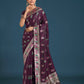 Monjolika Fashion Wine With Gold Bordar Banarasi Zari Woven Satin Saree | Swadesiicart