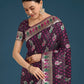 Monjolika Fashion Wine With Gold Bordar Banarasi Zari Woven Satin Saree | Swadesiicart