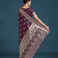 Monjolika Fashion Wine With Gold Bordar Banarasi Zari Woven Satin Saree | Swadesiicart