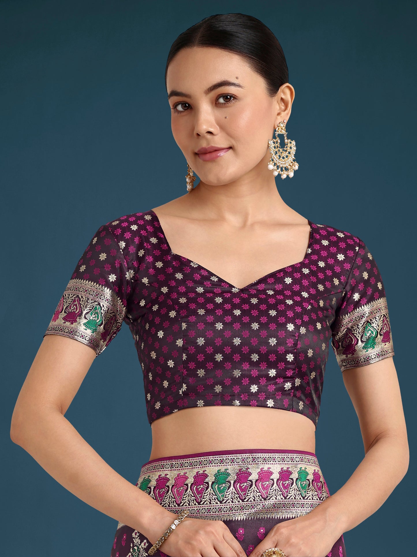 Monjolika Fashion Wine With Gold Bordar Banarasi Zari Woven Satin Saree | Swadesiicart