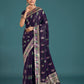 Monjolika Fashion Purple With Gold Bordar Banarasi Zari Woven Satin Saree | Swadesiicart