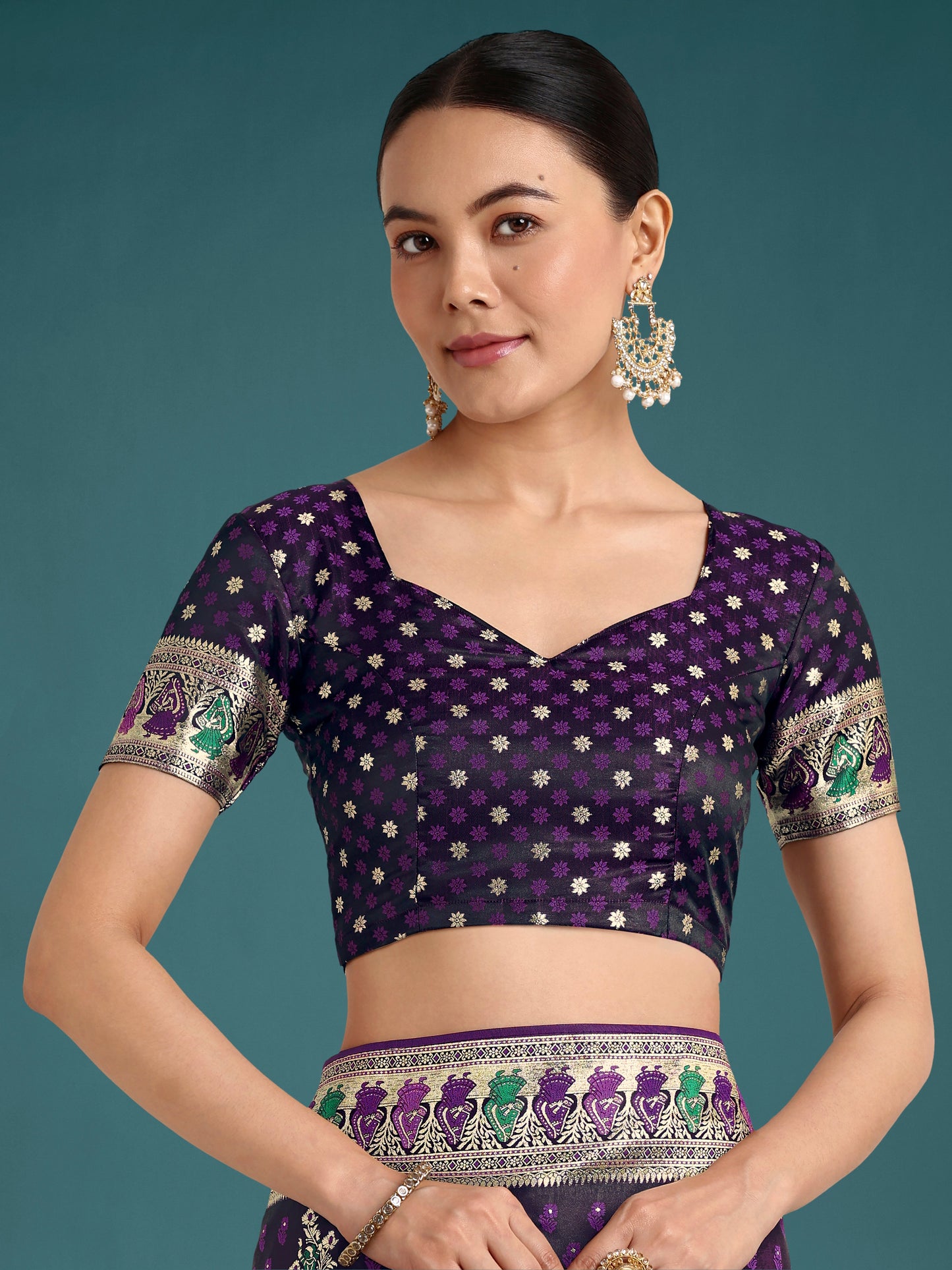 Monjolika Fashion Purple With Gold Bordar Banarasi Zari Woven Satin Saree | Swadesiicart