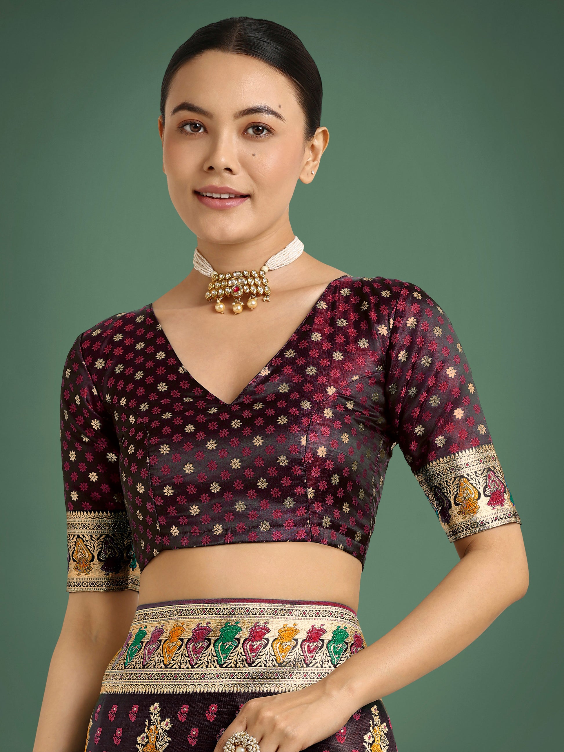 Monjolika Fashion Maroon With Gold Bordar Banarasi Zari Woven Satin Saree | Swadesiicart