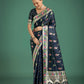 Monjolika Fashion Dark blue With Gold Bordar Banarasi Zari Woven Satin Saree | Swadesiicart