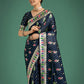 Monjolika Fashion Dark blue With Gold Bordar Banarasi Zari Woven Satin Saree | Swadesiicart