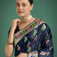 Monjolika Fashion Dark blue With Gold Bordar Banarasi Zari Woven Satin Saree | Swadesiicart
