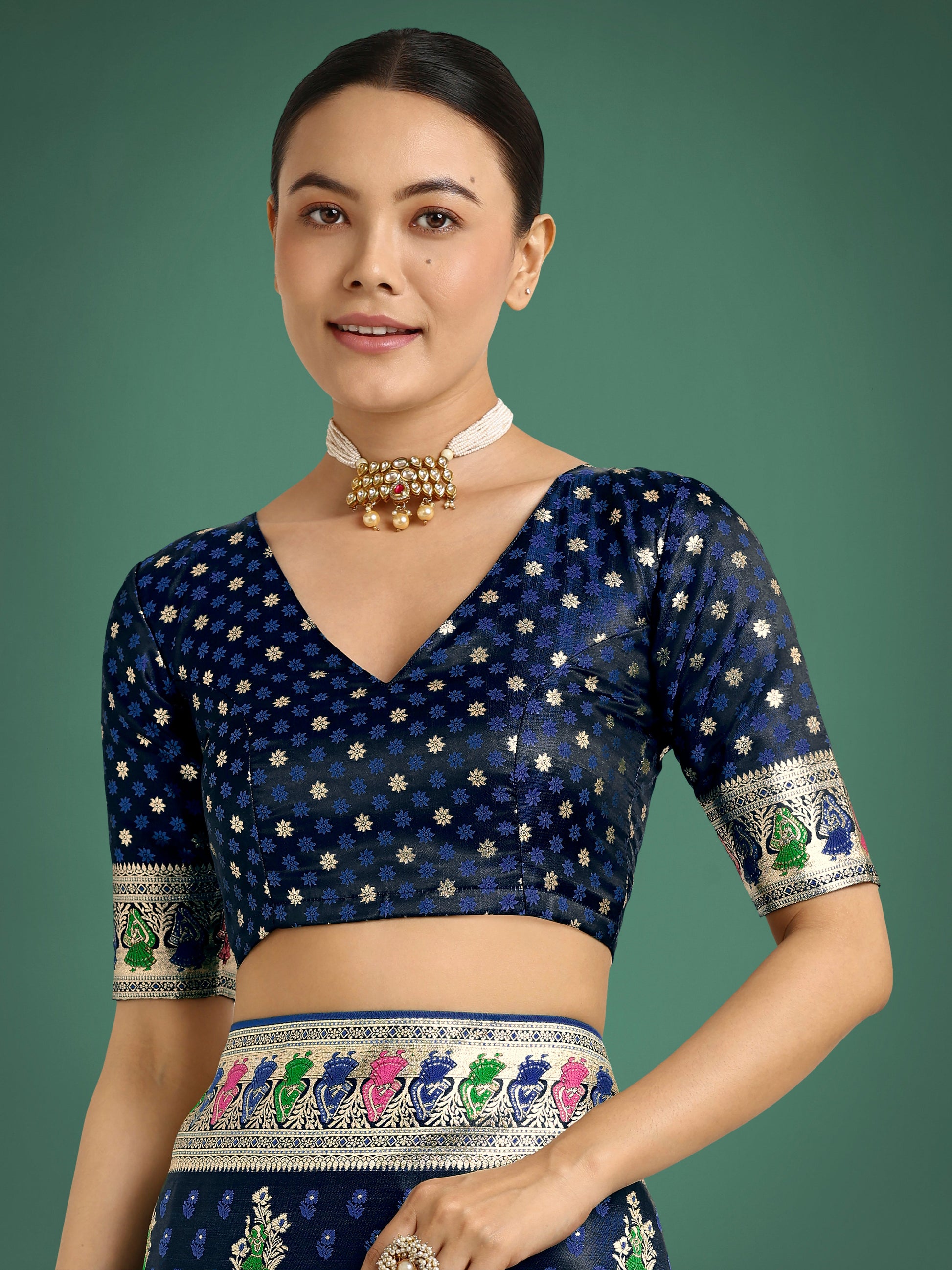 Monjolika Fashion Dark blue With Gold Bordar Banarasi Zari Woven Satin Saree | Swadesiicart