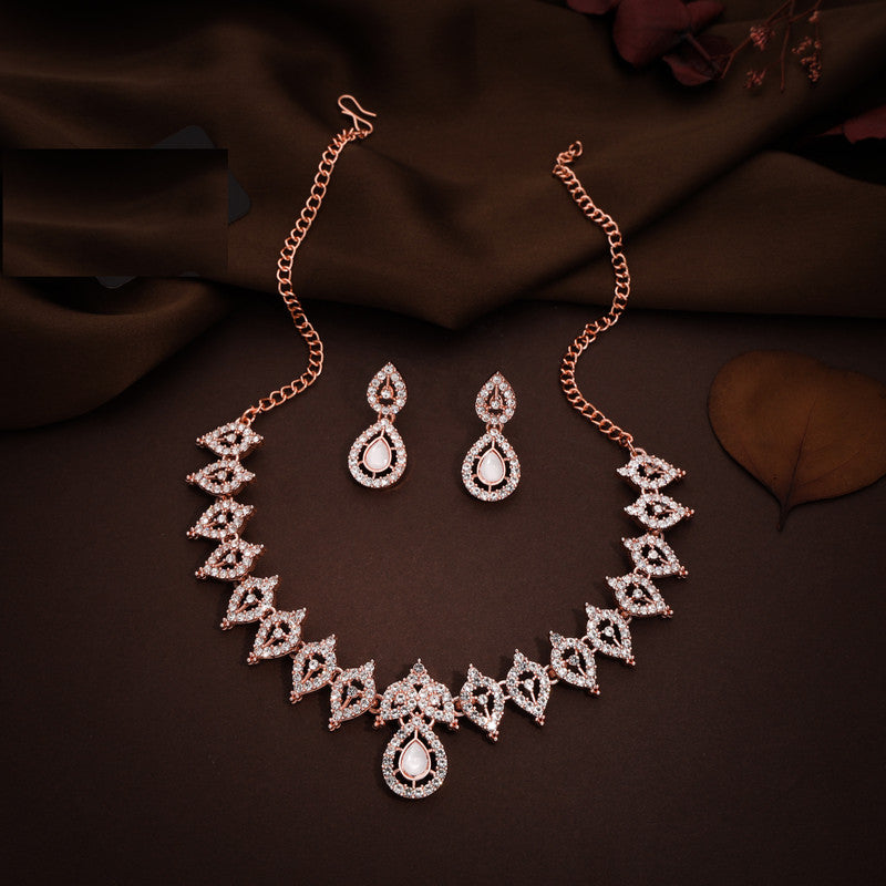 Tehzeeb Creations Baby Pink Colour Ad Studded Necklace Jewellery Set With Matching Earrings For Women And Girls - Swadesiicart