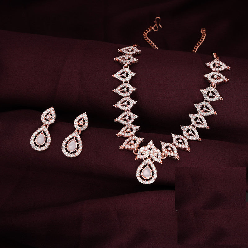 Tehzeeb Creations Baby Pink Colour Ad Studded Necklace Jewellery Set With Matching Earrings For Women And Girls - Swadesiicart