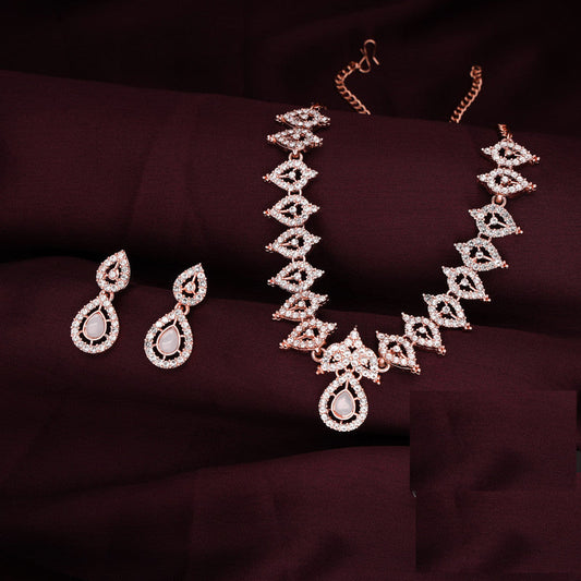 Tehzeeb Creations Baby Pink Colour Ad Studded Necklace Jewellery Set With Matching Earrings For Women And Girls - Swadesiicart