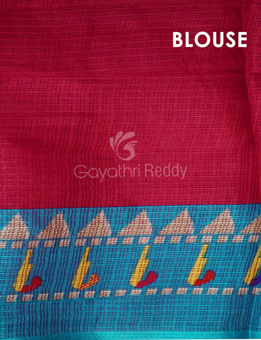 Rani Pink And Blue Printed Semi Soft Silk Kota Saree By Gayathri Reddy Designer Studio | Swadesiicart