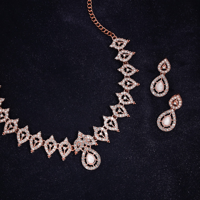 Tehzeeb Creations Baby Pink Colour Ad Studded Necklace Jewellery Set With Matching Earrings For Women And Girls - Swadesiicart
