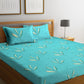 Home Sizzler Turquoise Blue & White Floral 144 TC Polyester 1 Queen Bedsheet with 2 Pillow Covers - Swadesiicart