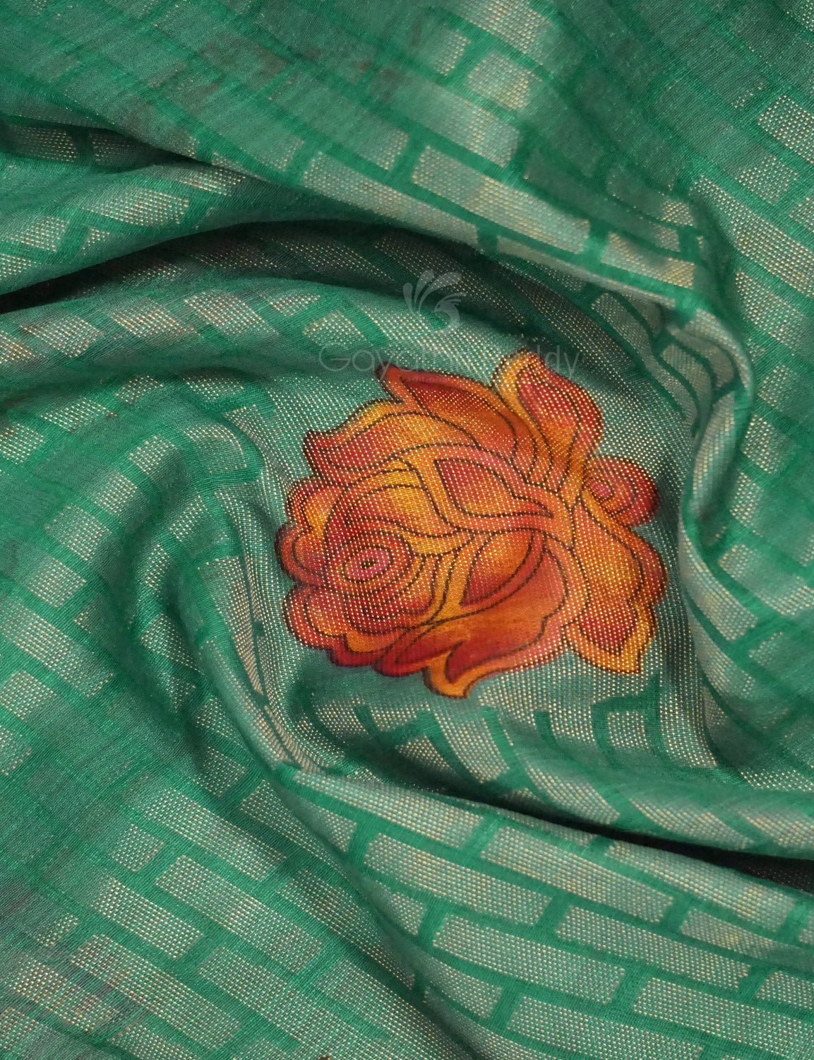 Sea Green Colour With Orange Blouse Cotton Brasso Saree By Gayathri Reddy Designer Studio | Swadesiicart