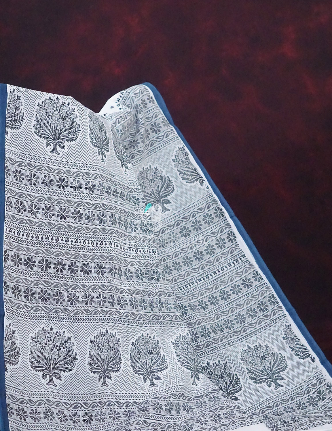 Mix of White and Grey Block Print Mulmul Cotton Saree By Gayathri Reddy Designer Studio | Swadesiicart