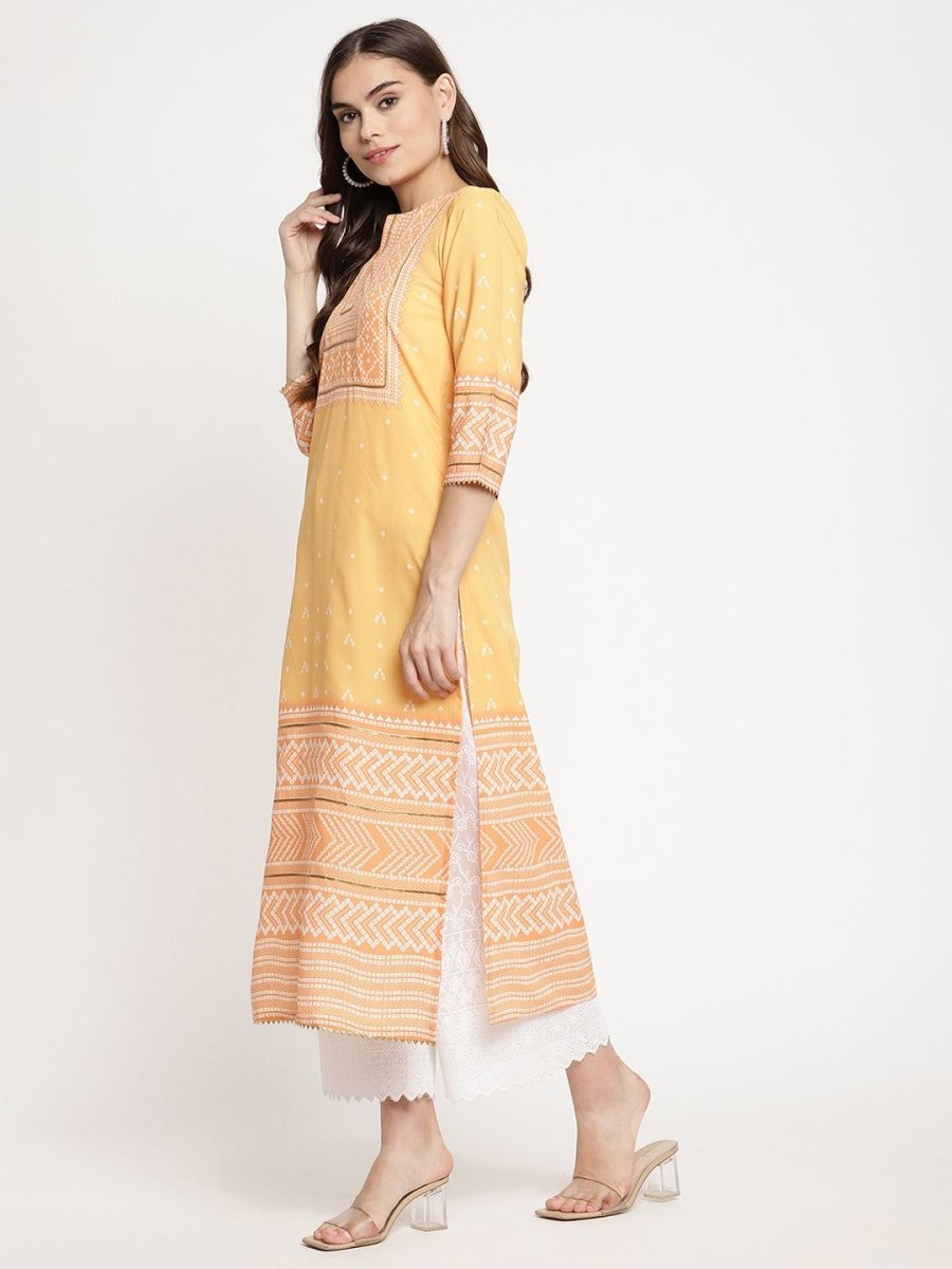 Ahalyaa Women Yellow Crepe Digital Print Kurti | Swadesiicart