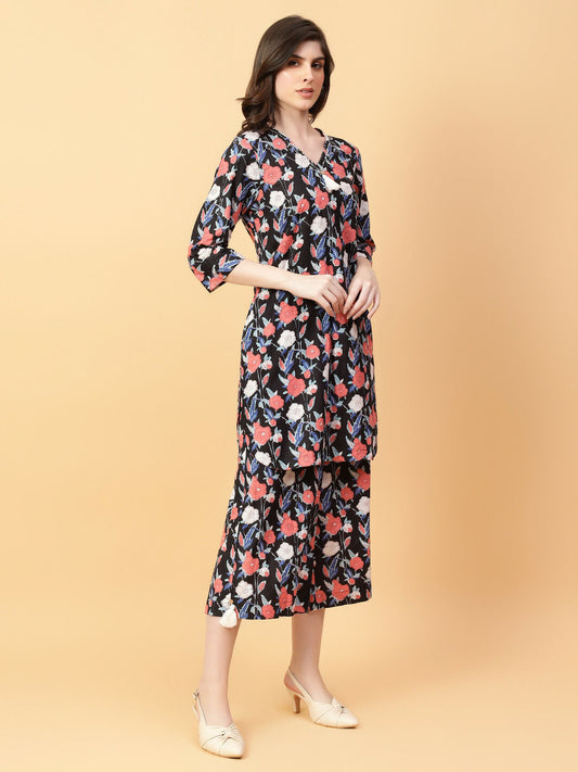 Joban Fashion Black Cotton Printed & Hand Work Co-ord Set - Swadesiicart