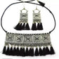 Tehzeeb Creations Women's Silver Colour Oxidised Necklace And Earrings With Black Yarn Design - Swadesiicart
