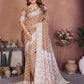 Anaita Cream Handmade Bandhej Viscose Silk Saree With Blouse