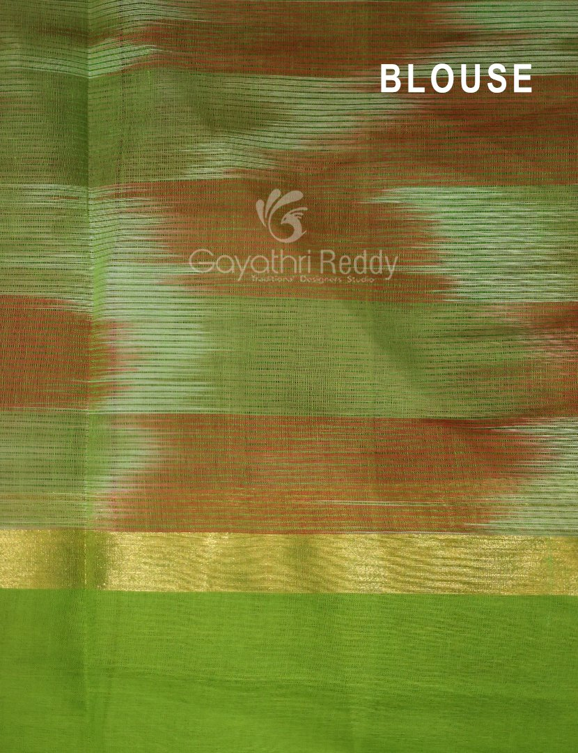 Dual Shades of Peach Pink Mangalagiri Ikkat Cotton Saree By Gayathri Reddy Designer Studio | Swadesiicart