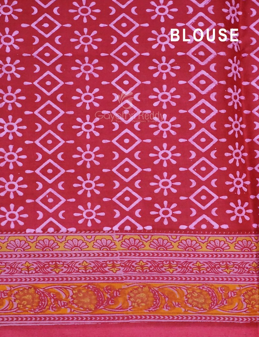Light Pink And Rose Pink Colour Block Print Pure Kota Cotton Saree By Gayathri Reddy Designer Studio | Swadesiicart