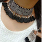 Tehzeeb Creations Women's Silver Colour Oxidised Necklace And Earrings With Black Yarn Design - Swadesiicart