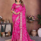 Anaita Pink Handmade Bandhej Viscose Silk Saree With Blouse