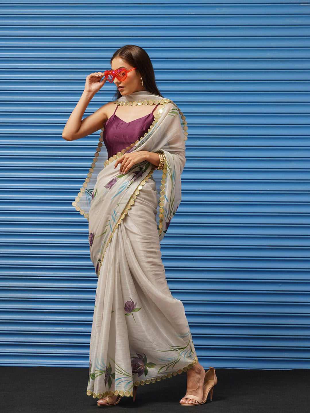 Tikhi Imli Floral Printed Poly Chiffon Saree | Swadesiicart