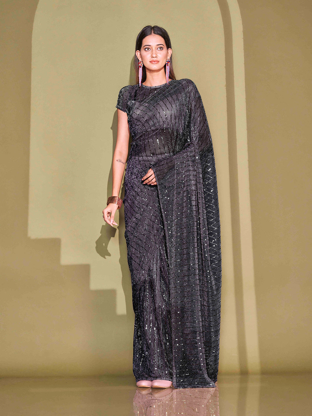 Tikhi Imli Sequinned Embellished Saree | Swadesiicart