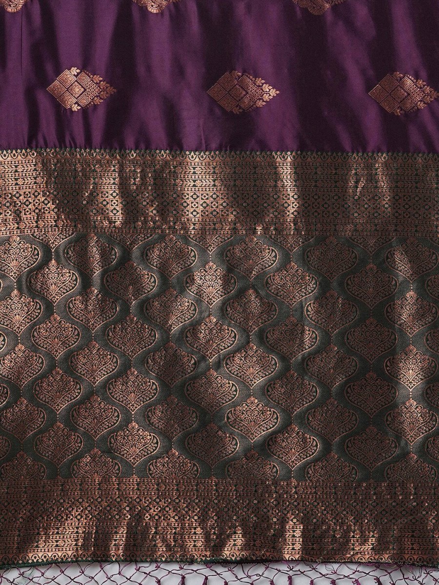 Anouk Purple & Gold-Toned Woven Design Zari Banarasi Saree | Swadesiicart