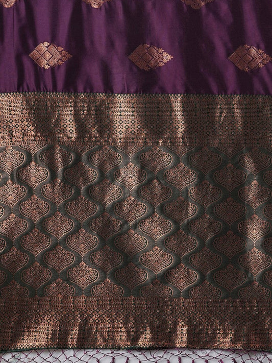 Anouk Purple & Gold-Toned Woven Design Zari Banarasi Saree | Swadesiicart