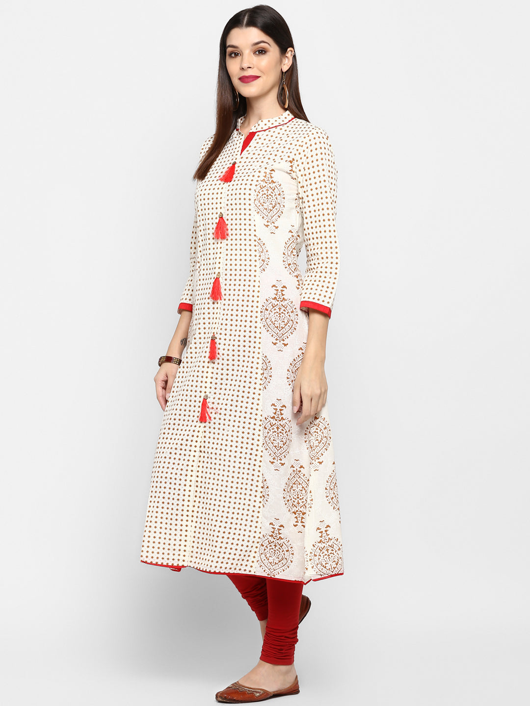 NOZ2TOZ Women's Off-White A-Line Kurta- (1pc set) - Swadesiicart