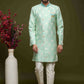 Raivat Ethnic Banarasi Jacquard Embroidery Semi Indo Western Sherwani In Pista Green Colour | Swadesiicart