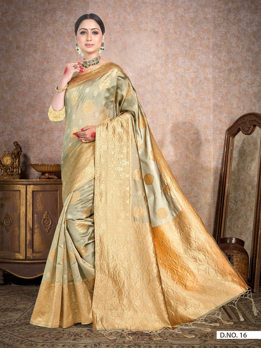 Vardha Oyster Yellow Woven Banarasi Saree | Swadesiicart