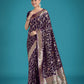 Monjolika Fashion Dark Purple Zari Woven Banarasi Classic Satin Silk Saree | Swadesiicart