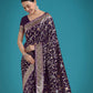 Monjolika Fashion Dark Purple Zari Woven Banarasi Classic Satin Silk Saree | Swadesiicart