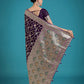 Monjolika Fashion Dark Purple Zari Woven Banarasi Classic Satin Silk Saree | Swadesiicart