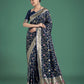 Monjolika Fashion Dark Blue Zari Woven Banarasi Classic Satin Silk Saree | Swadesiicart